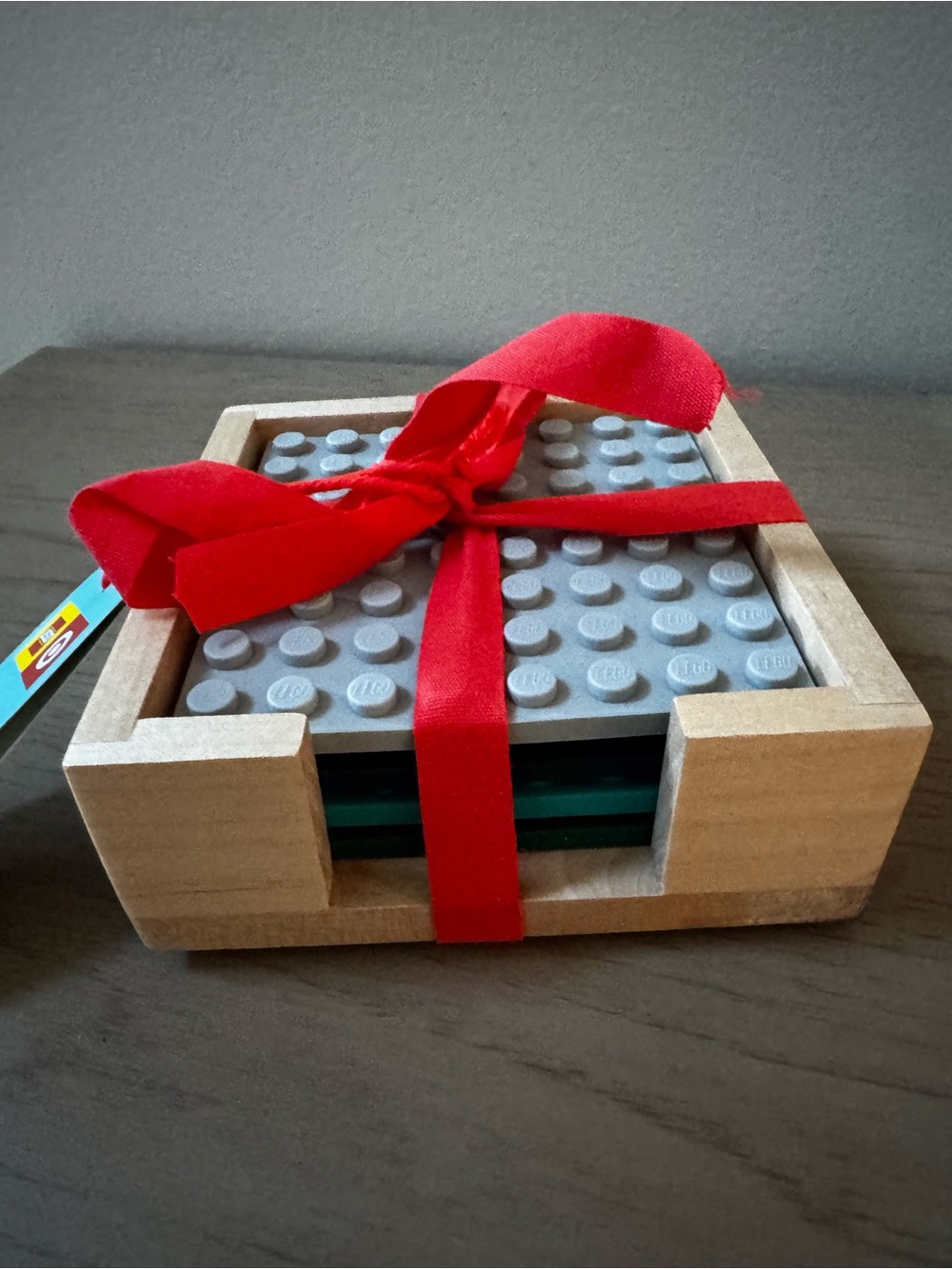 Lego Gray and Green,Black Building Block Coasters with Red Ribbon